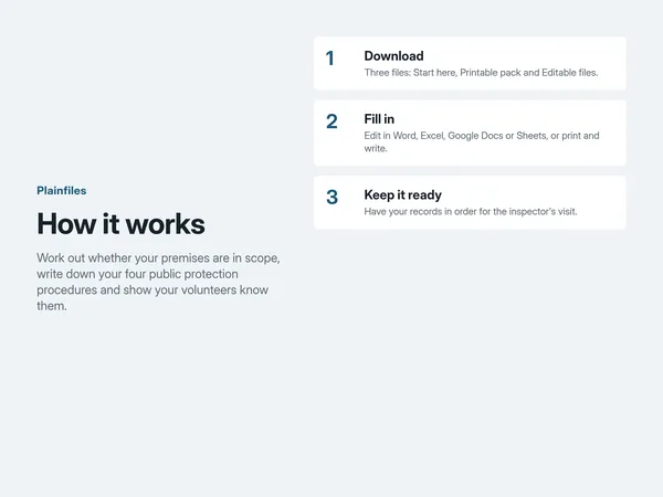 How it works: download, fill in, keep your records in order